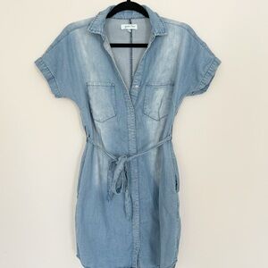 Grace & Lace Chambray Denim Button-Down Front Shirt Dress XXS Pockets Waist Tie